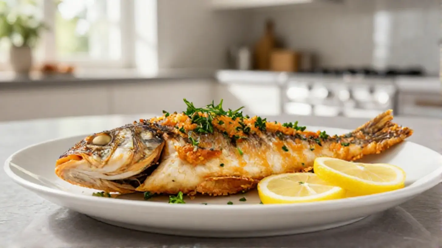 Delizioso filetto di orata cotto in friggitrice ad aria per un piatto leggero e saporito.