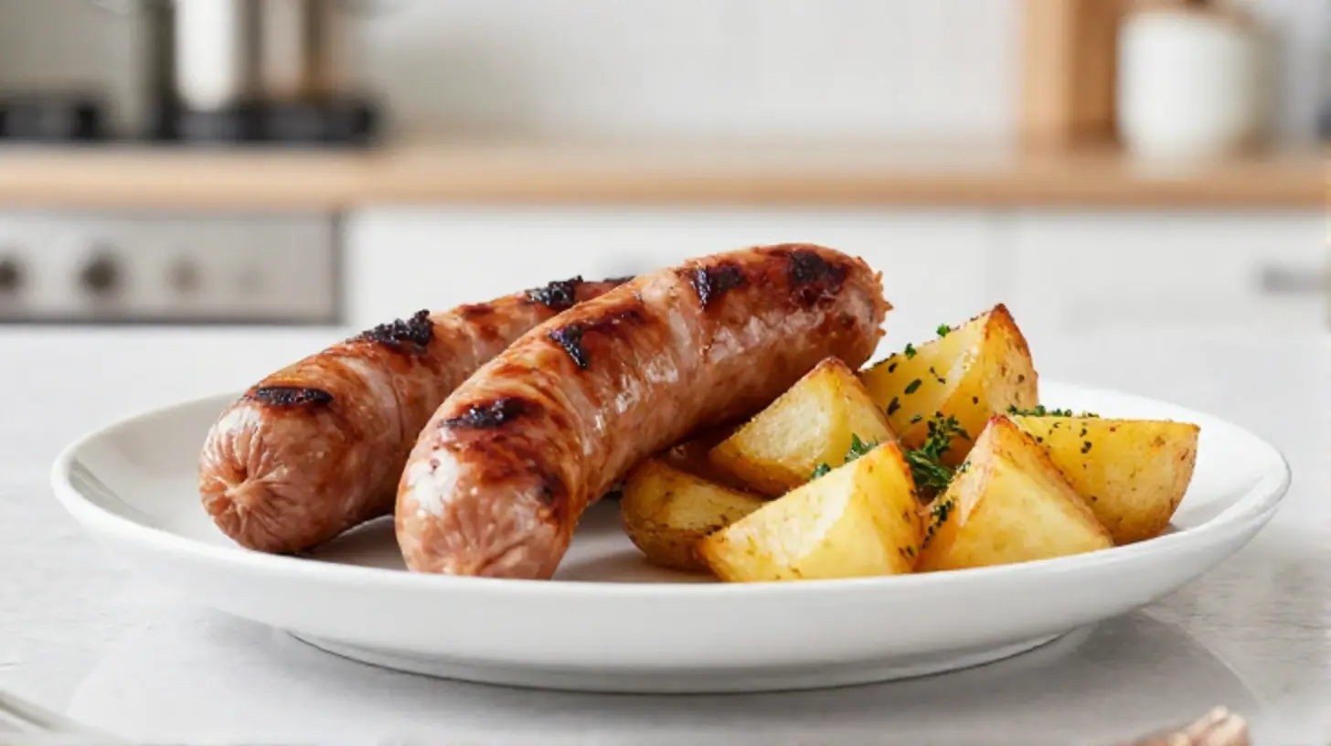 Deliziosa salsiccia e patate croccanti cotte in friggitrice ad aria.