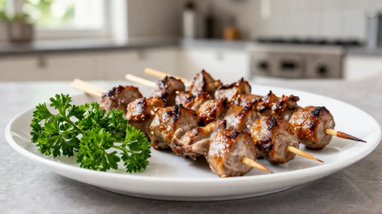 Deliziosi arrosticini preparati in friggitrice ad aria per un sapore autentico.