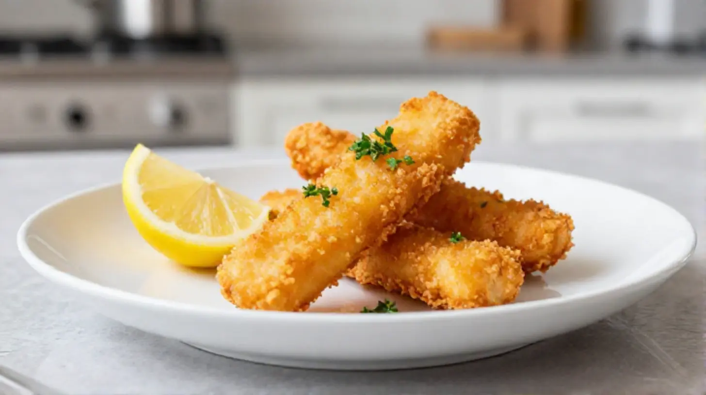 Deliziosi bastoncini di pesce croccanti preparati in friggitrice ad aria.