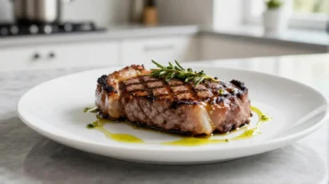 Deliziosa bistecca cotta in friggitrice ad aria con crosta dorata e succosa all'interno.