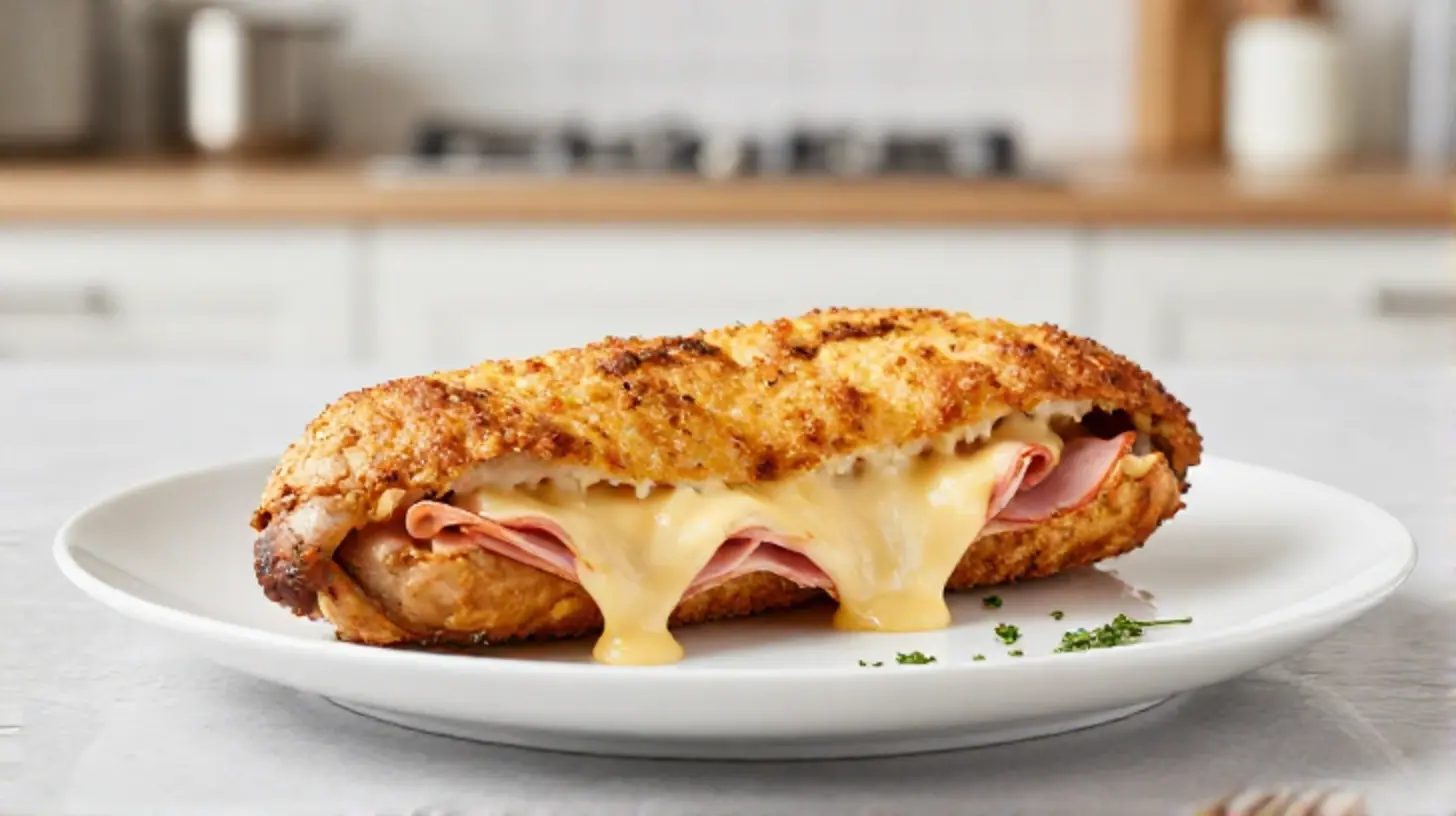 Delizioso cordon bleu preparato in friggitrice ad aria, croccante e succoso.