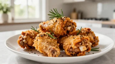 Deliziose cosce di pollo croccanti cotte nella friggitrice ad aria.