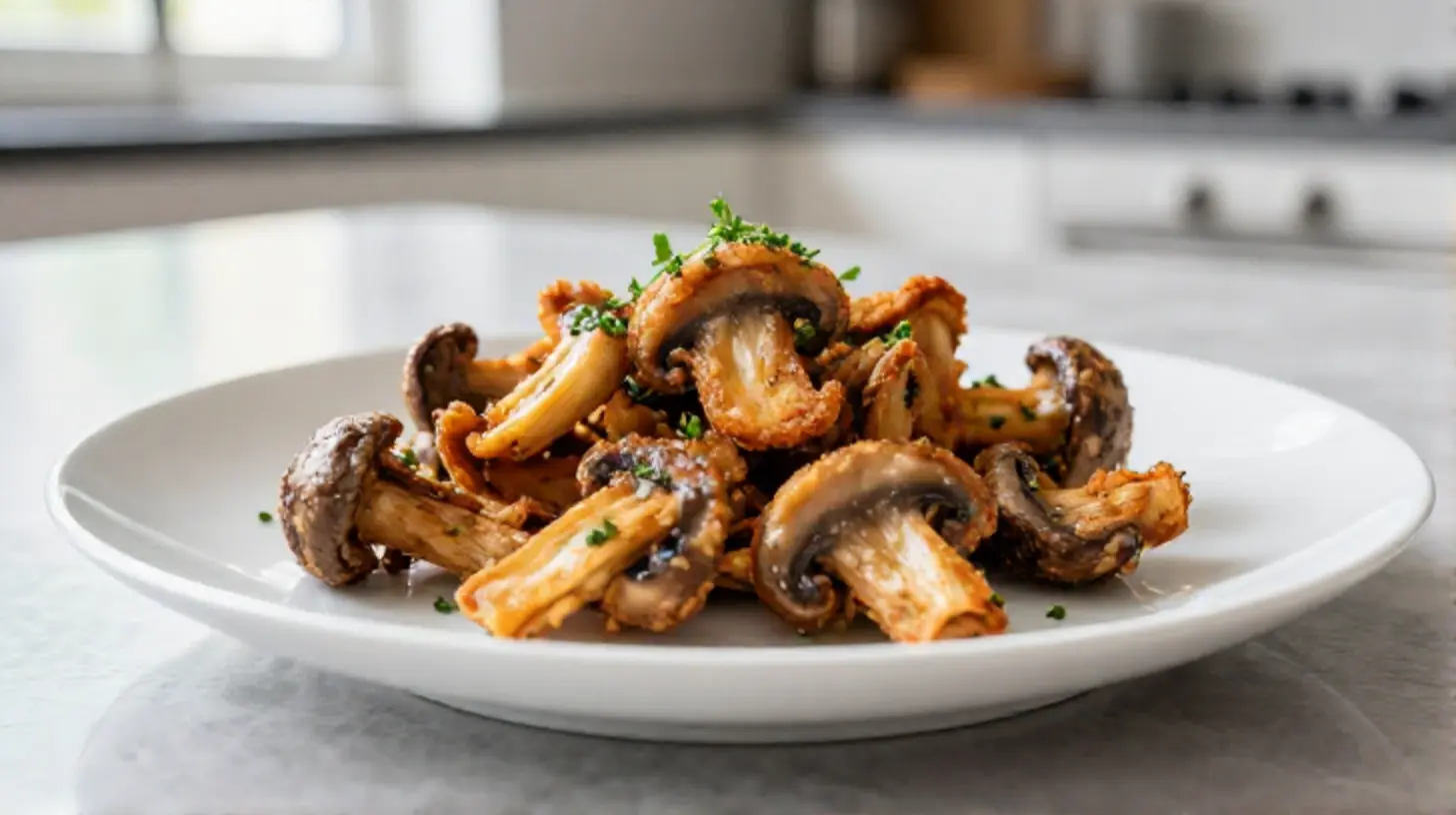 Deliziosi funghi croccanti cucinati nella friggitrice ad aria per un piatto sano.