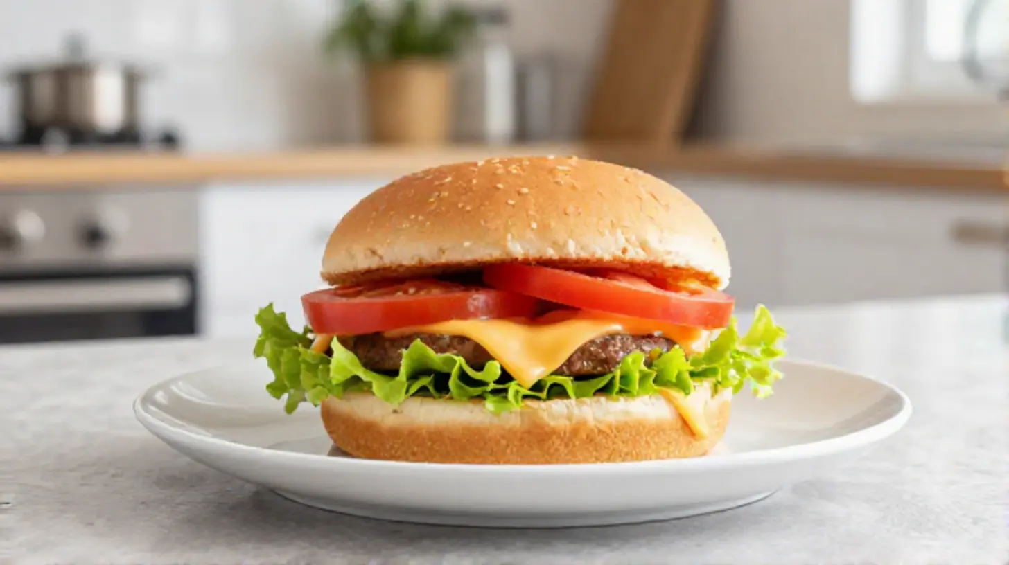 Succulento hamburger preparato nella friggitrice ad aria per un pasto leggero e gustoso.