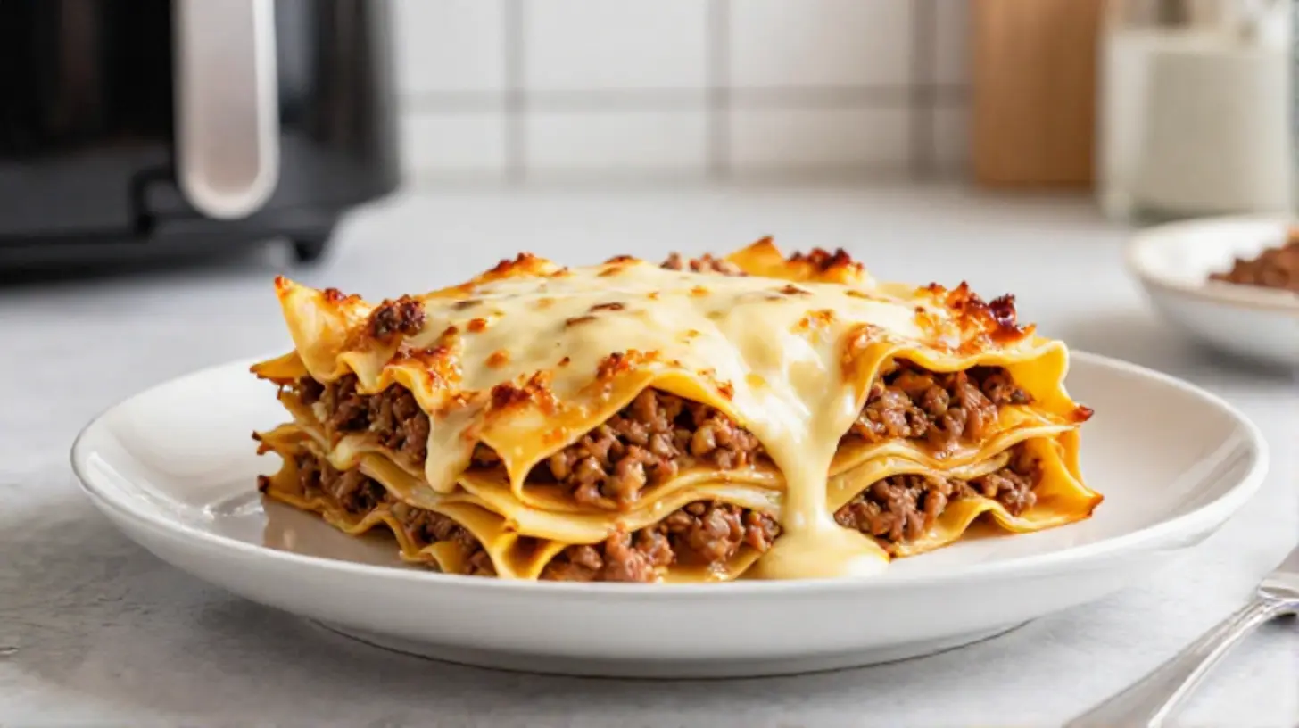 Lasagna croccante e deliziosa preparata nella friggitrice ad aria.