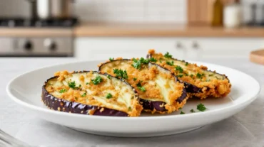 Deliziose melanzane impanate croccanti cotte in friggitrice ad aria.