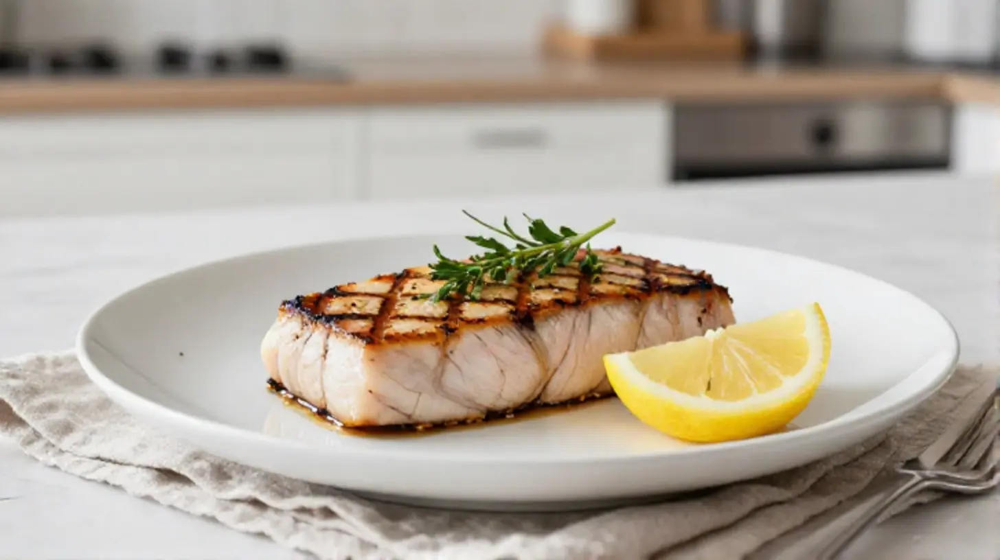 Delizioso pesce spada preparato nella friggitrice ad aria per un pasto leggero e saporito.