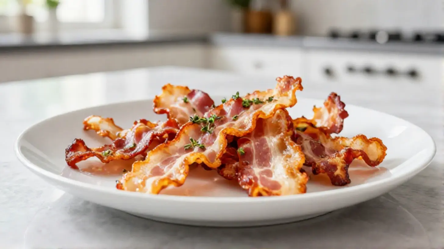 Bacon croccante preparato con la friggitrice ad aria per un pasto gustoso e leggero.