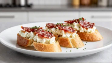Deliziosi crostini con salsiccia e stracchino, preparati nella friggitrice ad aria.