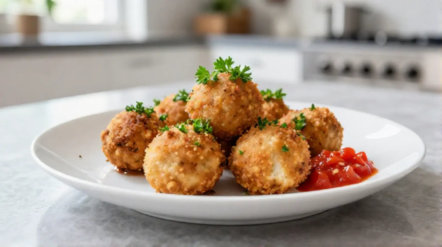 Deliziose polpette di merluzzo appena cotte nella friggitrice ad aria, croccanti e saporite.