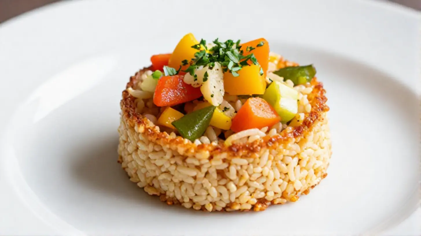 Delizioso timballo di riso preparato nella friggitrice ad aria, croccante e saporito.